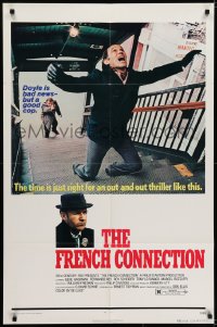 5k319 FRENCH CONNECTION 1sh 1971 Gene Hackman in movie chase, directed by William Friedkin!
