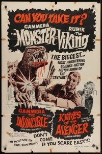 5k330 GAMMERA THE INVINCIBLE/KNIVES OF THE AVENGER 1sh 1960s sci-fi horror, can you take it?!