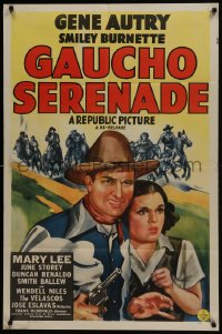5k331 GAUCHO SERENADE 1sh R1944 great art of singing cowboy Gene Autry & pretty Mary Lee!