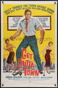 5k335 GET OUTTA TOWN 1sh 1959 art of manly Doug Wilson, Jeanne Baird, Marilyn O'Connor!