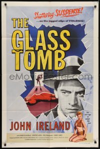 5k345 GLASS TOMB 1sh 1955 Honor Blackman is an animal on the jagged edge of violence!