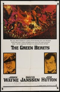 5k358 GREEN BERETS 1sh 1968 John Wayne, David Janssen, Jim Hutton, cool Vietnam War art!