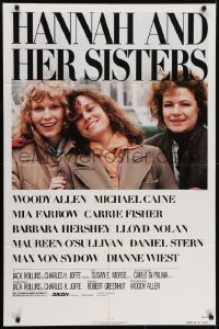 5k366 HANNAH & HER SISTERS 1sh 1986 Woody Allen, Mia Farrow, Carrie Fisher, Barbara Hershey