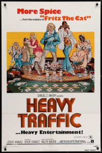 5k374 HEAVY TRAFFIC 1sh 1973 Ralph Bakshi adult cartoon, Adams, great gambling artwork!