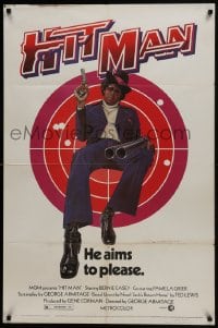 5k388 HIT MAN 1sh 1973 Bernie Casey with guns aims to please, classic blaxploitation artwork!