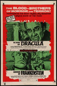 5k393 HORROR OF FRANKENSTEIN/SCARS OF DRACULA 1sh 1971 with the blood-brothers of horror & terror!