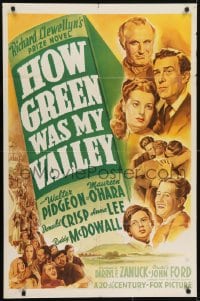5k397 HOW GREEN WAS MY VALLEY style A 1sh 1941 John Ford, cool art of top cast, Best Picture 1941!