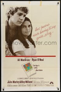 5k497 LOVE STORY 1sh 1970 great romantic close up of Ali MacGraw & Ryan O'Neal!