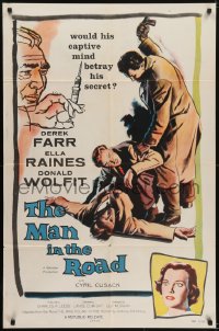 5k515 MAN IN THE ROAD 1sh 1957 would his drugged captive mind betray his secret & make him confess?