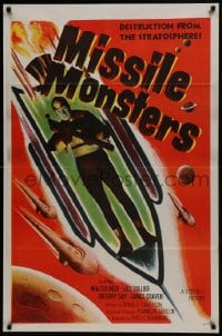 5k548 MISSILE MONSTERS 1sh 1958 aliens bring destruction from the stratosphere, wacky sci-fi art!