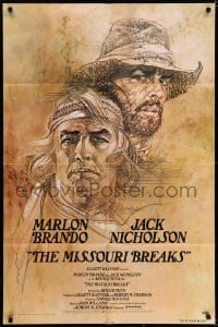 5k550 MISSOURI BREAKS advance 1sh 1976 art of Marlon Brando & Jack Nicholson by Bob Peak!