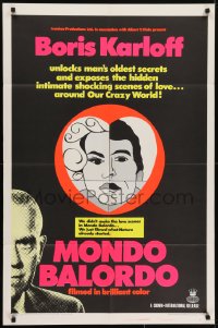 5k554 MONDO BALORDO 1sh 1967 Boris Karloff unlocks man's oldest oddities & shocking scenes!