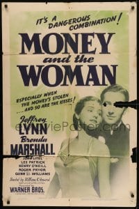 5k555 MONEY & THE WOMAN 1sh 1940 great images of Jeffrey Lynn, sexy Brenda Marshall, John Litel!