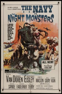 5k582 NAVY VS THE NIGHT MONSTERS 1sh 1966 wild horror art of sexy Mamie Van Doren in peril!