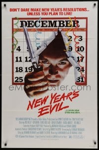 5k590 NEW YEAR'S EVIL 1sh 1980 killer busting through calendar, a celebration of the macabre!