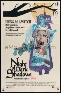 5k596 NIGHT OF DARK SHADOWS 1sh 1971 wild freaky art of the woman hung as a witch 200 years ago!