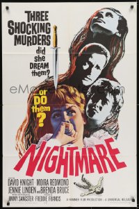 5k600 NIGHTMARE 1sh 1964 David Knight & Moira Redmond in English Hammer horror!
