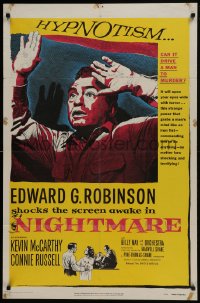 5k599 NIGHTMARE 1sh 1956 cool art of Edward G. Robinson, from the Cornel Woolrich novel!