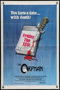 5k630 ORPHAN 1sh 1979 Perry Feury, Joanna Miles, art of bloody knife through appointment book!