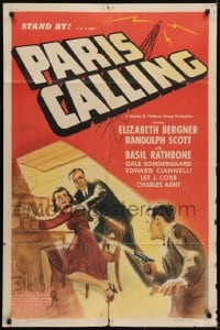 5k641 PARIS CALLING 1sh 1941 Elizabeth Bergner, Randolph Scott & Rathbone, French Resistance!
