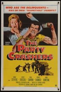 5k643 PARTY CRASHERS 1sh 1958 Frances Farmer, who are the delinquents, kids or their parents?