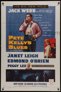 5k652 PETE KELLY'S BLUES 1sh 1955 Jack Webb smoking & holding trumpet, sexy Janet Leigh!