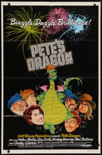 5k653 PETE'S DRAGON 1sh 1977 Walt Disney, colorful art of cast headshots & dragon by Paul Wenzel!