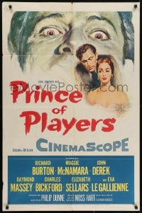 5k675 PRINCE OF PLAYERS 1sh 1955 Richard Burton as Edwin Booth, perhaps greatest stage actor ever!