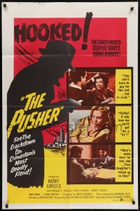5k683 PUSHER 1sh 1959 Carlyle, Harold Robbins early drug movie, with wildly suggestive image!