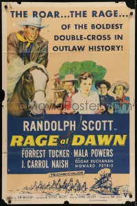 5k691 RAGE AT DAWN style A 1sh 1955 cool artwork of outlaw hunter Randolph Scott, Mala Powers!