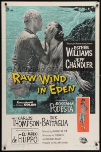 5k696 RAW WIND IN EDEN 1sh 1958 sexy artwork of Esther Williams, Jeff Chandler!