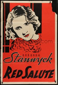 5k699 RED SALUTE 1sh 1935 striking different art of sexy Barbara Stanwyck by The Leader Press!