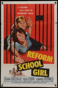 5k702 REFORM SCHOOL GIRL 1sh 1957 classic AIP bad girl catfight behind prison cell bars artwork!
