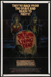 5k708 RETURN OF THE LIVING DEAD 1sh 1985 artwork of wacky punk rock zombies by tombstone!