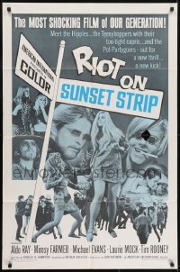 5k718 RIOT ON SUNSET STRIP 1sh 1967 hippies with too-tight capris, crazy pot-partygoers!