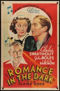 5k726 ROMANCE IN THE DARK Other Company 1sh 1938 different art of Boles, Barrymore & Swarthout!