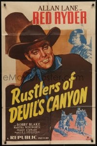 5k731 RUSTLERS OF DEVIL'S CANYON 1sh 1947 Allan Lane as Red Ryder, Bobby Blake as Little Beaver!
