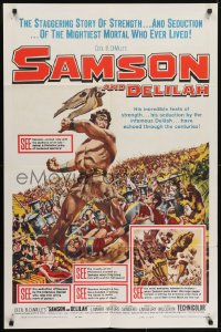 5k736 SAMSON & DELILAH 1sh R1959 art of Victor Mature, Cecil B. DeMille Biblical classic!