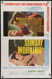 5k741 SATURDAY NIGHT & SUNDAY MORNING 1sh 1961 close-up of Albert Finney & Shirley Anne Field!