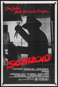 5k747 SCHIZOID 1sh 1980 cool silhouette of crazed madman Klaus Kinski attacking with scissors!