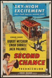 5k752 SECOND CHANCE 3D 1sh 1953 cool art of Robert Mitchum, sexy Linda Darnell & cable car!
