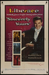 5k782 SINCERELY YOURS 1sh 1955 famous pianist Liberace brings a crescendo of love to empty lives!
