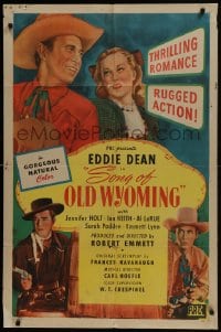 5k799 SONG OF OLD WYOMING 1sh 1945 Eddie Dean cowboy western musical, top cast and Jennifer Holt!