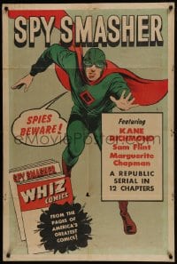 5k806 SPY SMASHER teaser 1sh 1942 great full art of the Whiz Comics super hero, spies beware, rare!