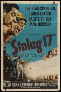 5k808 STALAG 17 1sh 1953 William Holden, Robert Strauss, Billy Wilder WWII POW classic!
