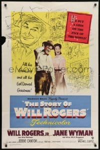 5k827 STORY OF WILL ROGERS 1sh 1952 Will Rogers Jr. as his father, Jane Wyman, cool art!