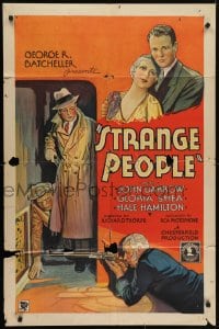 5k828 STRANGE PEOPLE 1sh 1933 Richard Thorpe, litho art of John Darrow, Gloria Shea, man with gun!