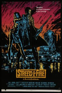 5k831 STREETS OF FIRE border style 1sh 1984 Walter Hill, Michael Pare, Diane Lane, art by Riehm!