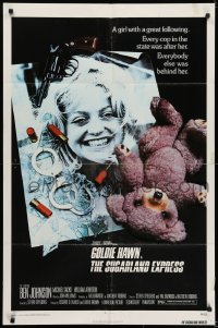 5k834 SUGARLAND EXPRESS 1sh 1974 Steven Spielberg, photo of Goldie Hawn under gun, teddy bear!