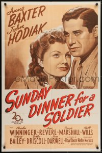 5k839 SUNDAY DINNER FOR A SOLDIER 1sh 1944 romantic close up art of Anne Baxter & John Hodiak!